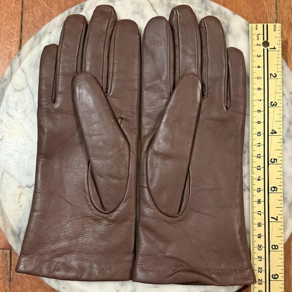 EUC! Vintage ISOTONER Women Sz 7.5 Chocolate Brown Leather Lined Driving Gloves - Picture 3 of 5
